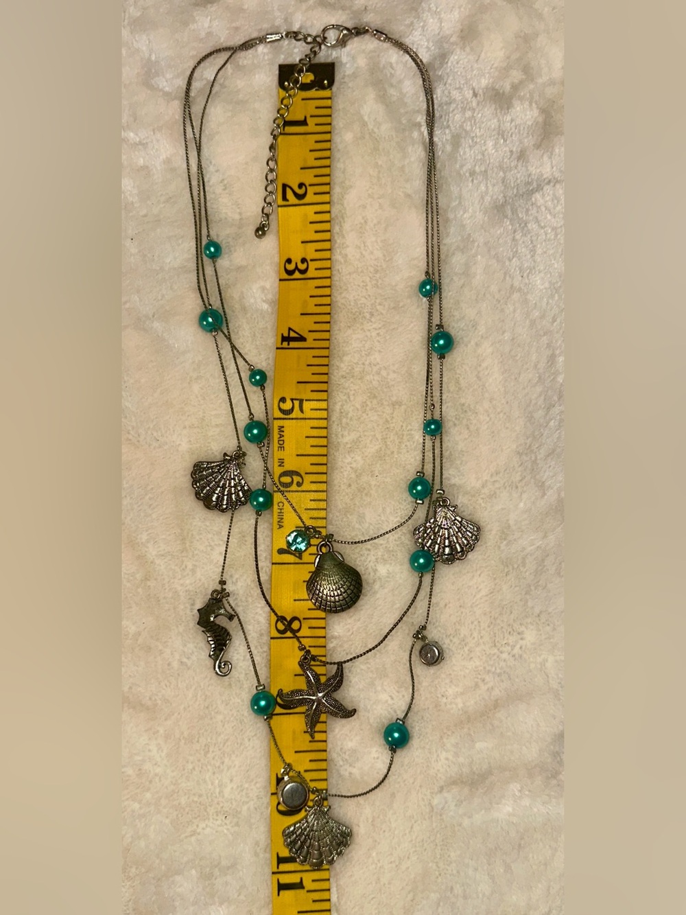 Teal Pearl Multi-Charm Shell & Starfish Layered Necklace